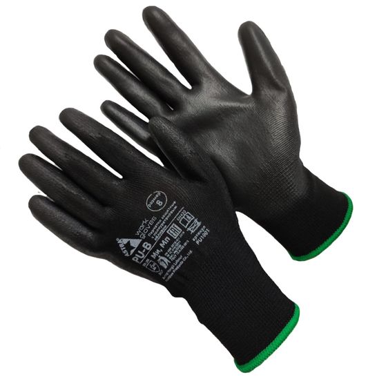 Перчатки из полиэстера чёрного цвета с полиуретановым обливом Astra PU-B 